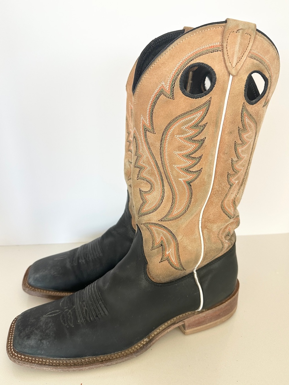 Justin Bent Rail BR303 Western Cowboy Boots Black Brown Square Toe Mens 10D